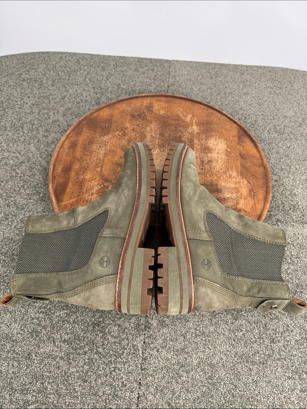 Timberland Boots Wm 8.5 Courmayeur Valley Chelsea Olive Green Nubuck Slip On - Picture 7 of 11